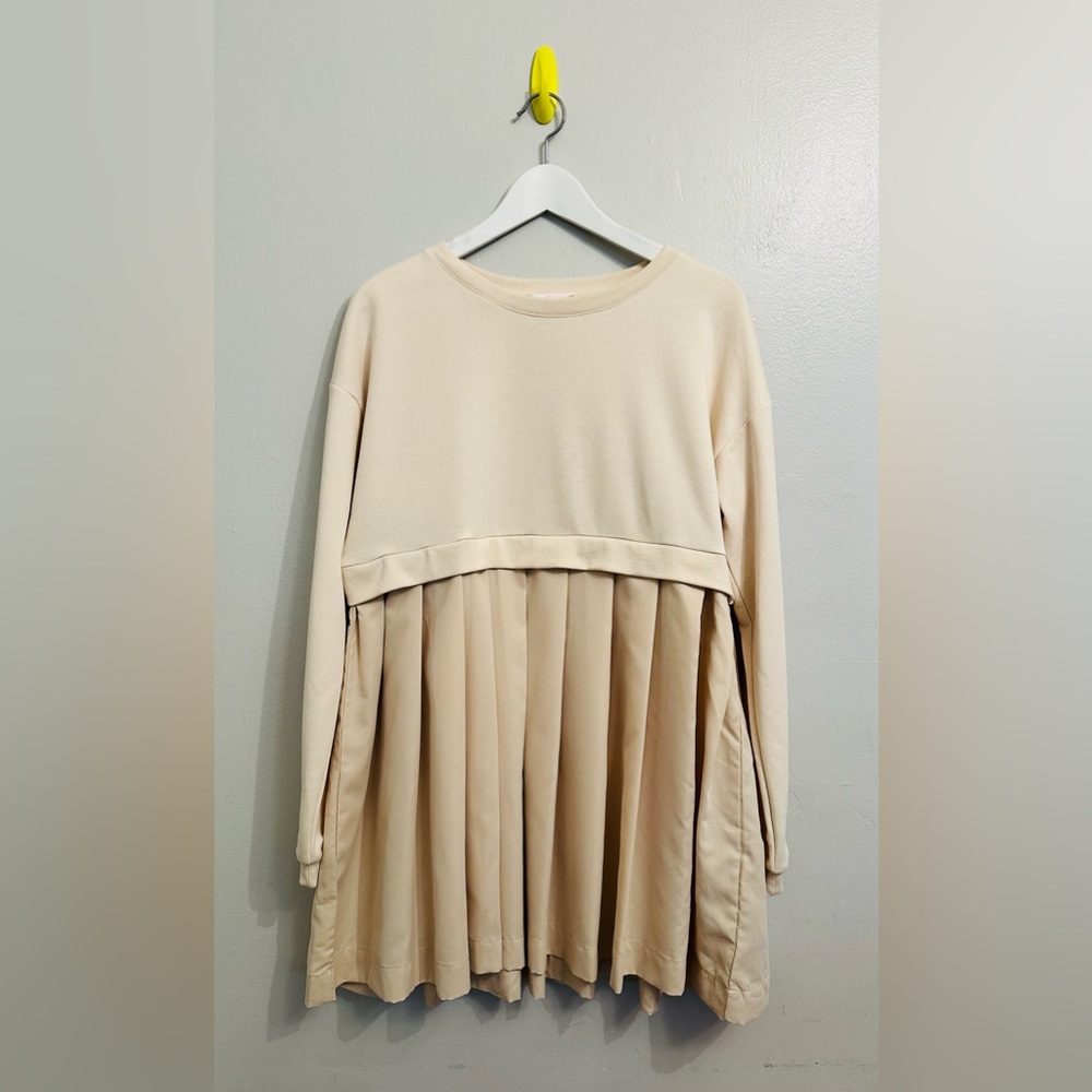 Cream Babydoll Mixed Media Sweatshirt Blouse Top